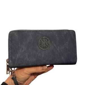 Denim Wallet Wristlet with Logo Accent